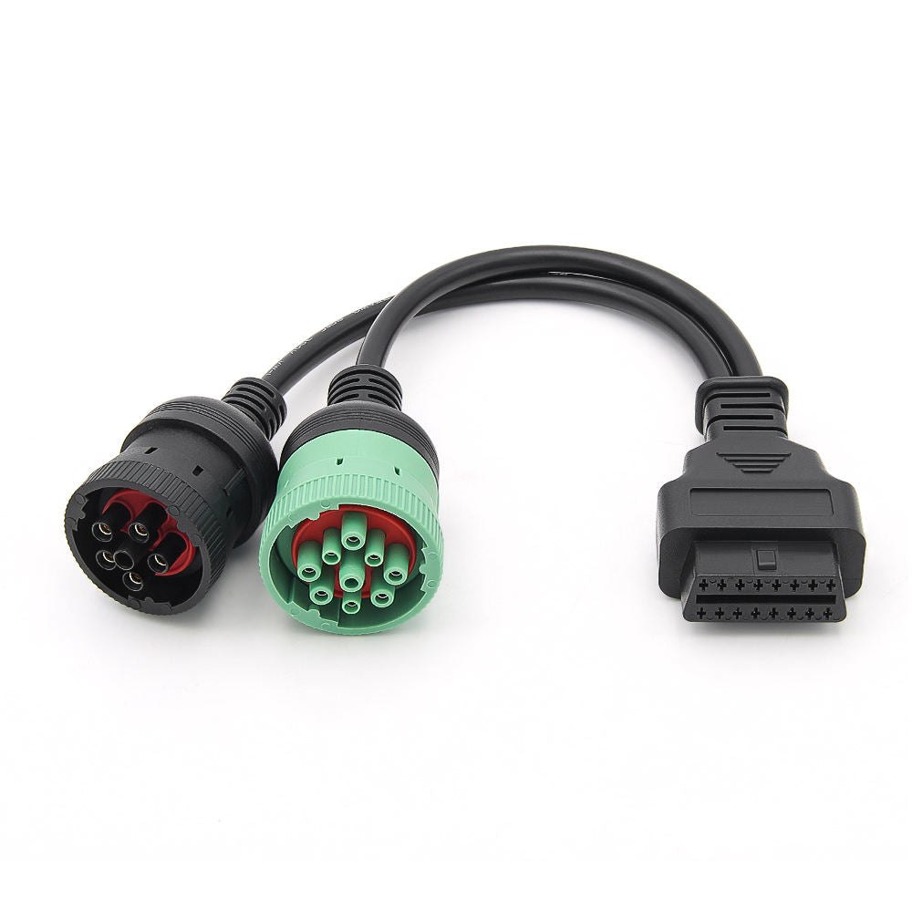 16pin OBD2 Interface till J1708 6pin och J1939 9pin Diagnostik Y Kabel för Tunga Lastbilar
