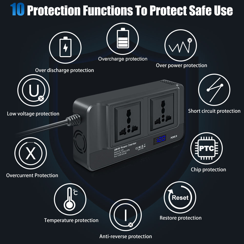 200W 12V DC till 110V AC Bilströmsomvandlare Tillbehör