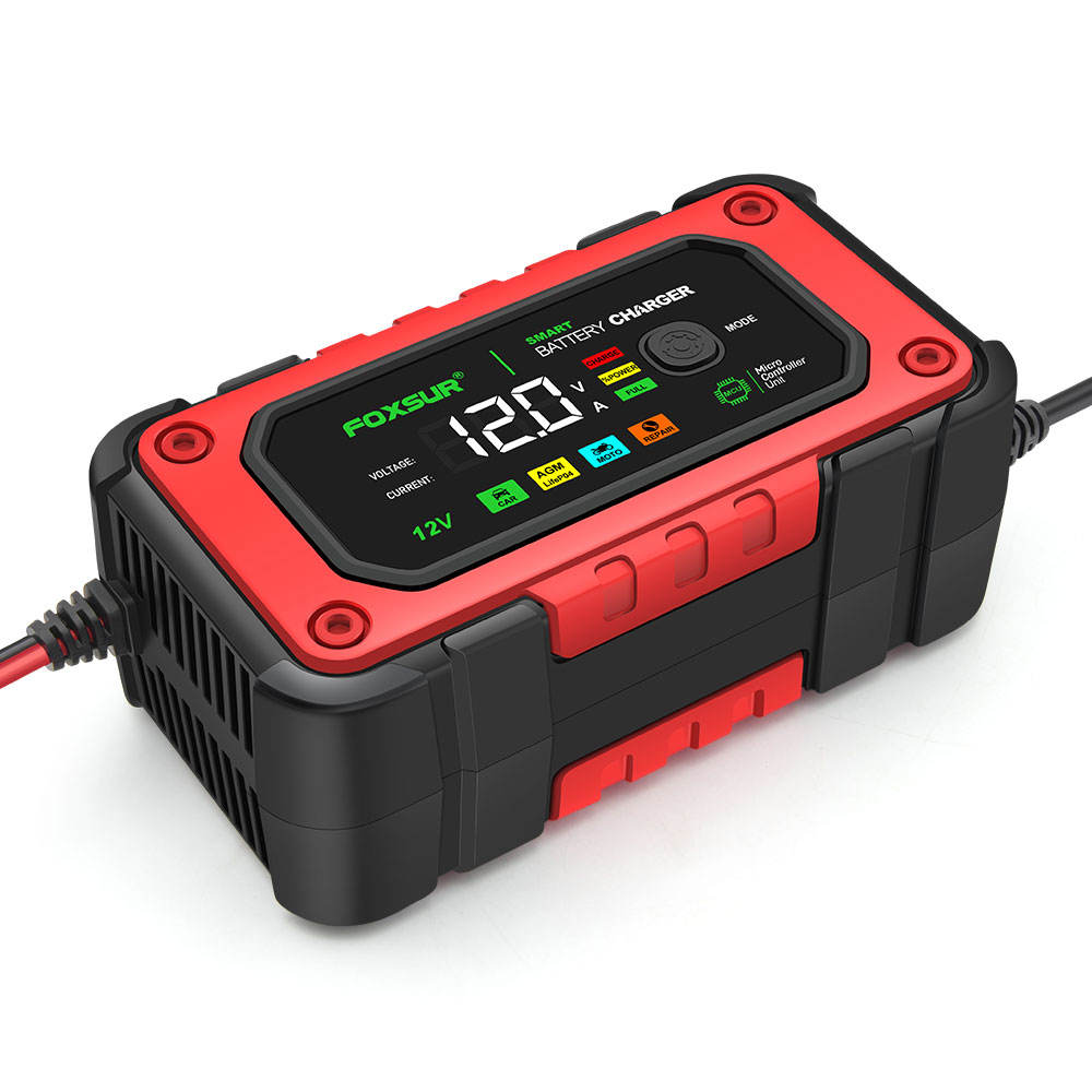 FOXSUR 12V 7A Färgskärm Universell Motorcykelbil Batteriladdare