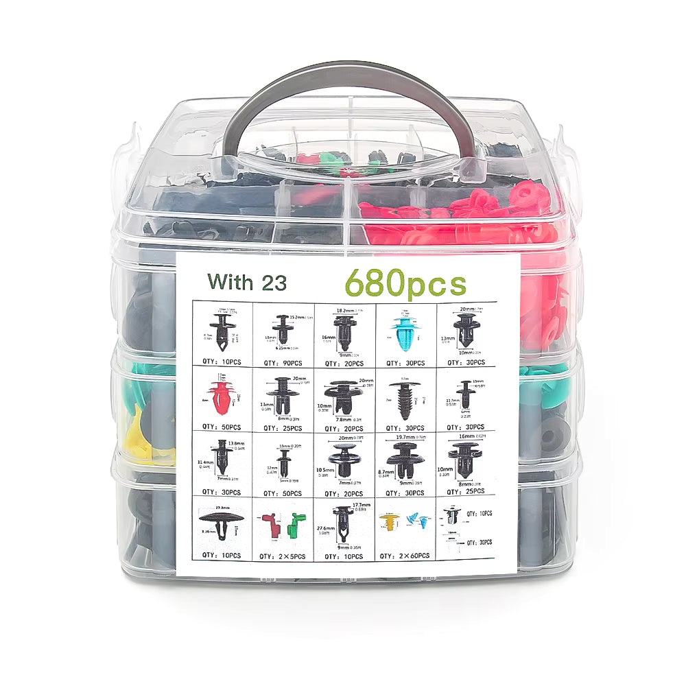 680 delar plastclips / push retainers för bil – panelclips till dörrsidor, list & inredning