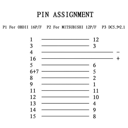 12pin till 16 Pin OBDII Connector för Mitsubishi