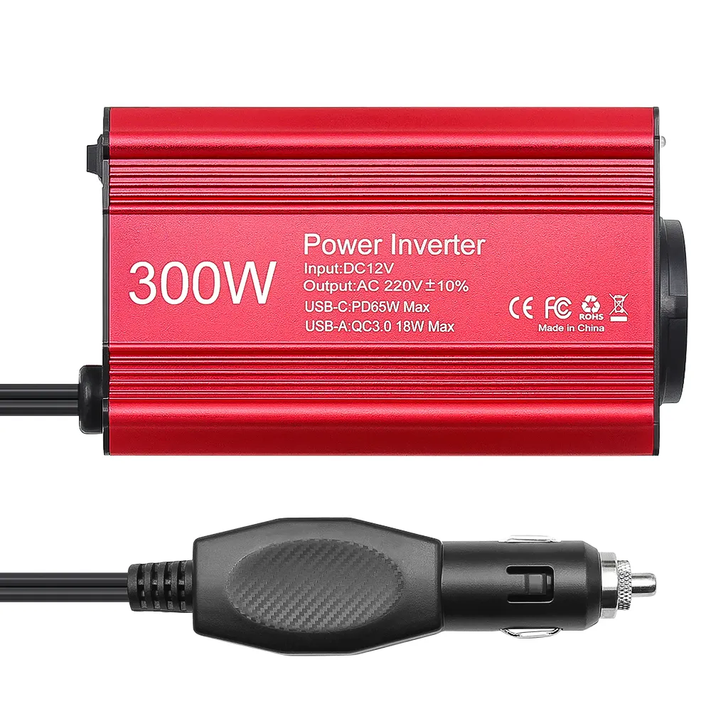 Inverter 300W EU Socket DC12V till AC 220V/110V med USBQC3.0+PD65W