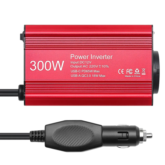 Inverter 300W EU Socket DC12V till AC 220V/110V med USBQC3.0+PD65W