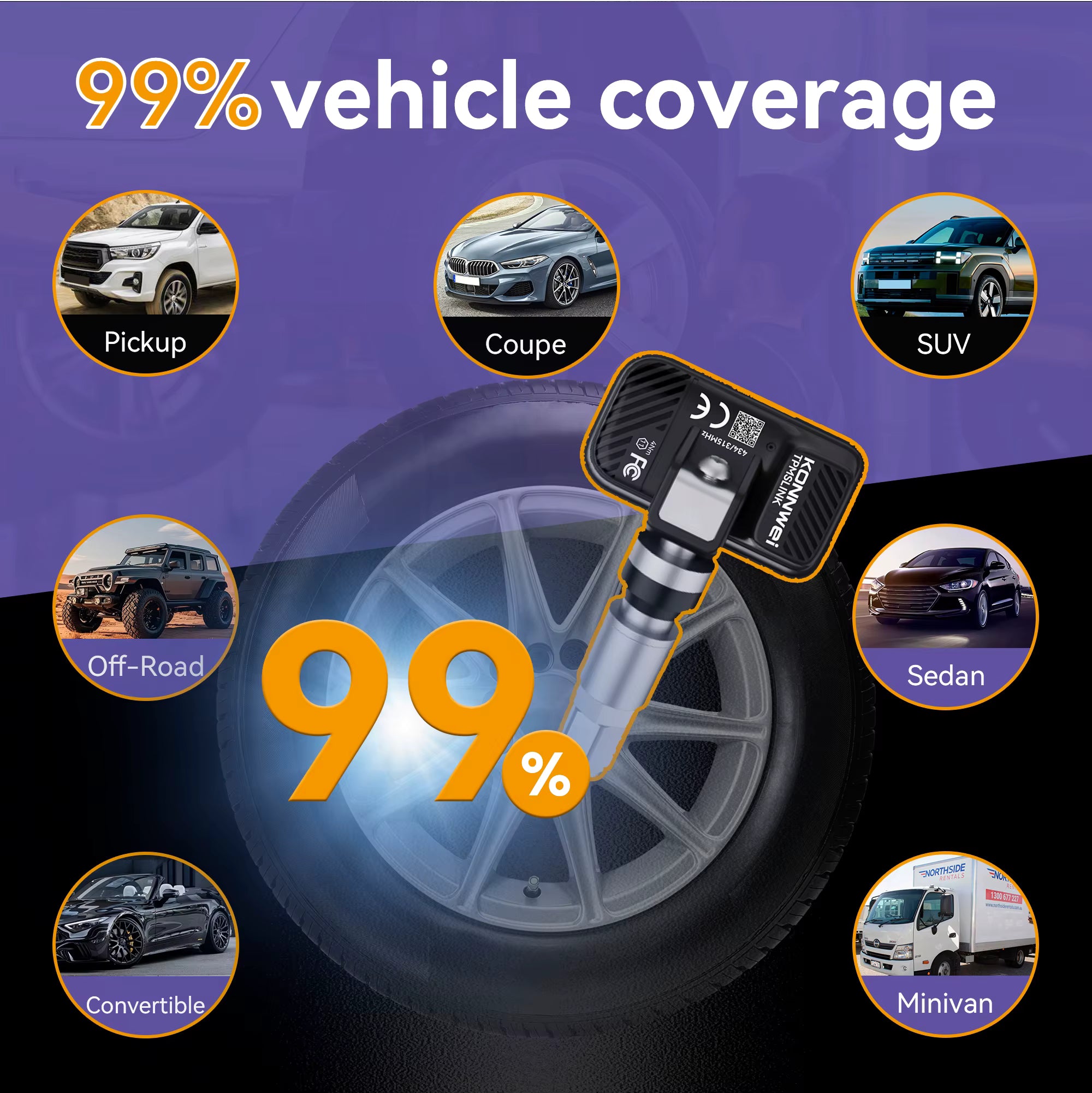 KONNWEI TPMSLINK universal TPMS-sensor 315MHz/433MHz