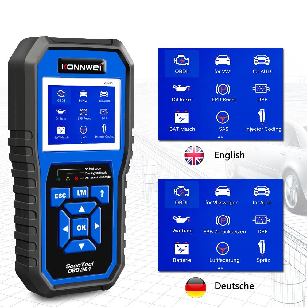KONNWEI KW450 Full System OBD2 Scanner för VW och Audi
