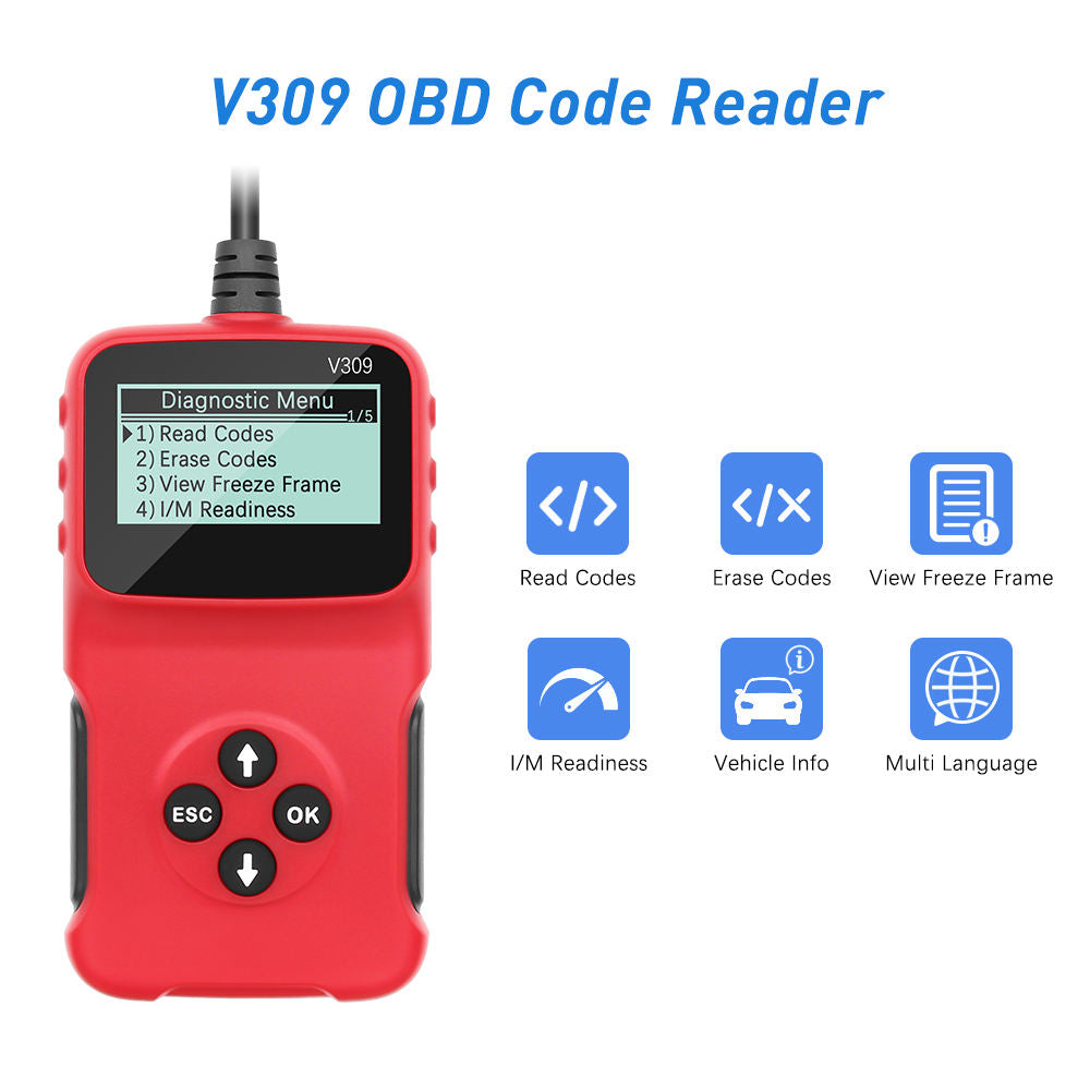 Universal V309 OBDII Scanner - Bilkodläsare och Diagnostikverktyg