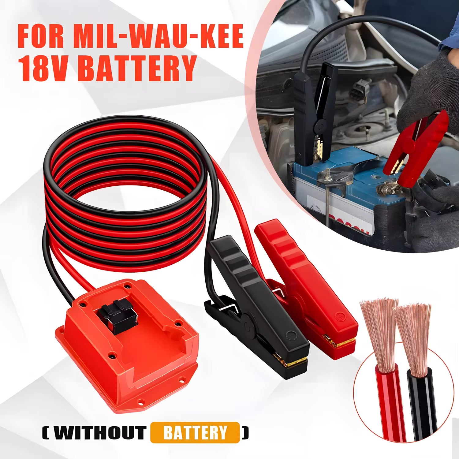 18V startkablar med “smart” klämmor (Milwaukee/Makita/Dewalt-interface)