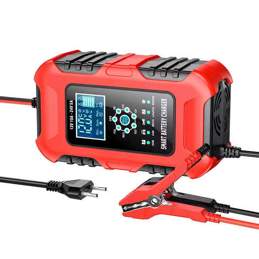 FOXSUR 12V 10A & 24V 5A Digital LCD Motorcykel och Bil Laddare