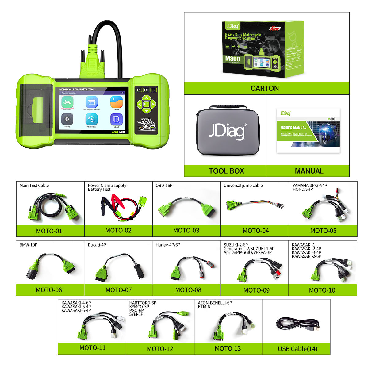 Jdiag M300 Motorcykeldiagnosverktyg med 5.0'' Display