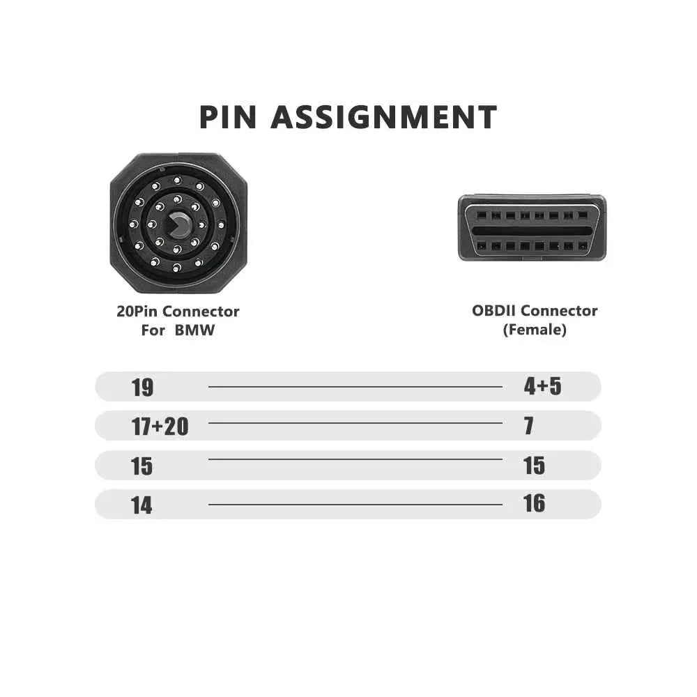 Adapterkabel - BMW 20 - pin male till OBD2 - Felkodsläsare