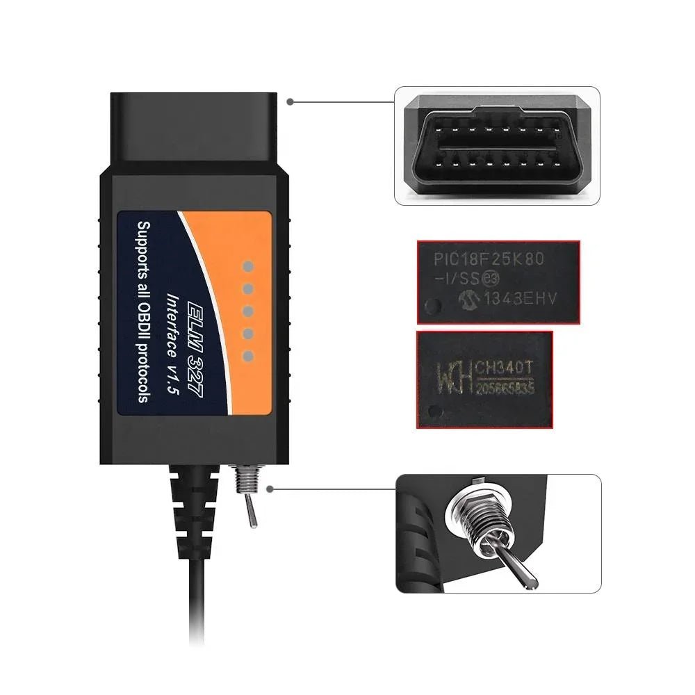ELM327 USB Diagnoskabel med Switch – HS - CAN & MS - CAN – För FORScan - Felkodsläsare