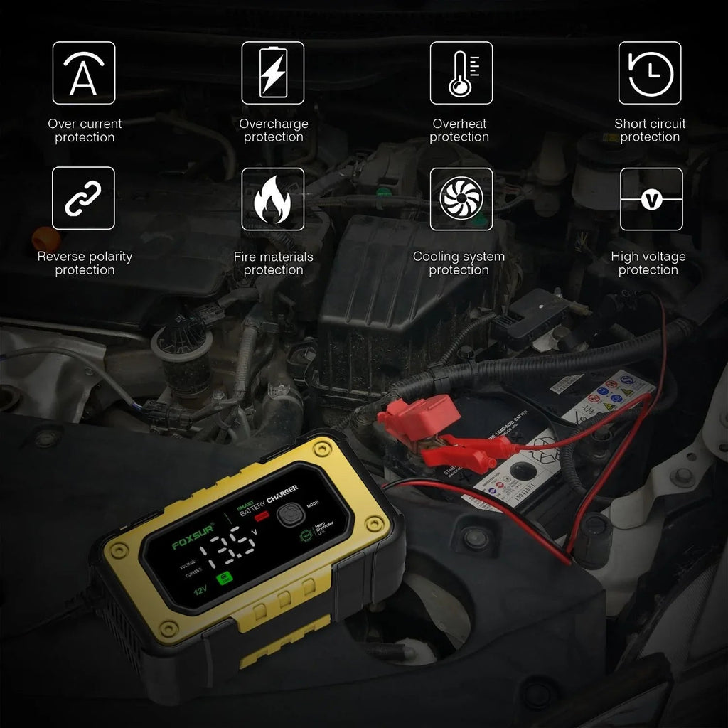 FOXSUR FBC1207E 12V/7A Smart Bilbatteriladdare - Foxsur