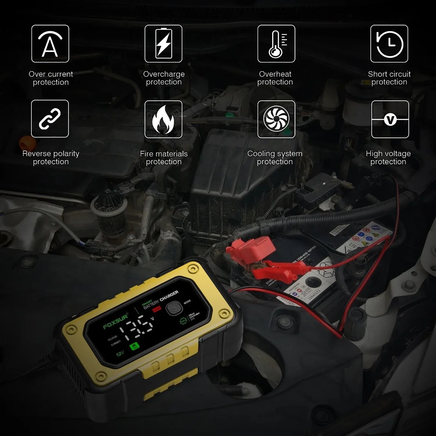 FOXSUR FBC1207E 12V/7A Smart Bilbatteriladdare - Foxsur