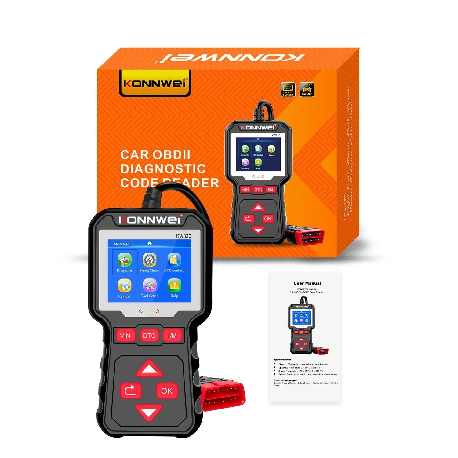 KONNWEI KW320 – OEM OBD2 - diagnos med färgskärm, Smog Check, DTC & VIN - Konnwei