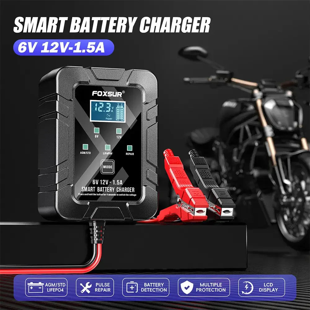 Universal Foxsur 12V Batteriladdare 6V 1.5A Automatisk Smart - Felkodsläsare