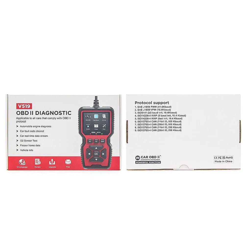 V519 OBD2 Multiverktyg – Motorfelsläsare med Mode 6 & Mode 8 - Felkodsläsare