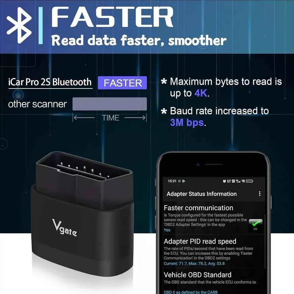 Vgate iCar Pro 2S V2.3 – Bluetooth 5.3 ELM327 OBD2 - adapter (Android/iOS/Windows - Vgate