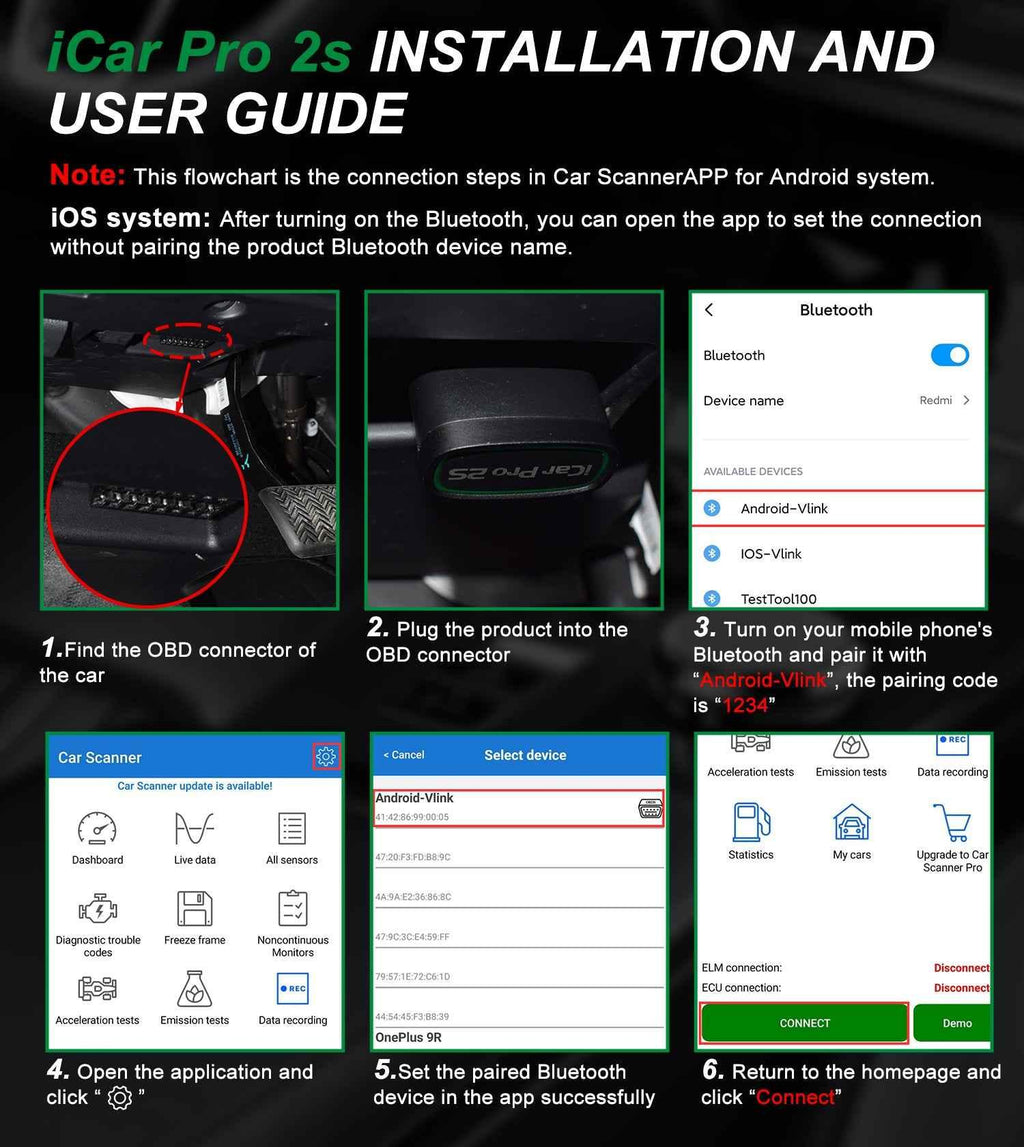 Vgate iCar Pro 2S V2.3 – Bluetooth 5.3 ELM327 OBD2 - adapter (Android/iOS/Windows - Vgate
