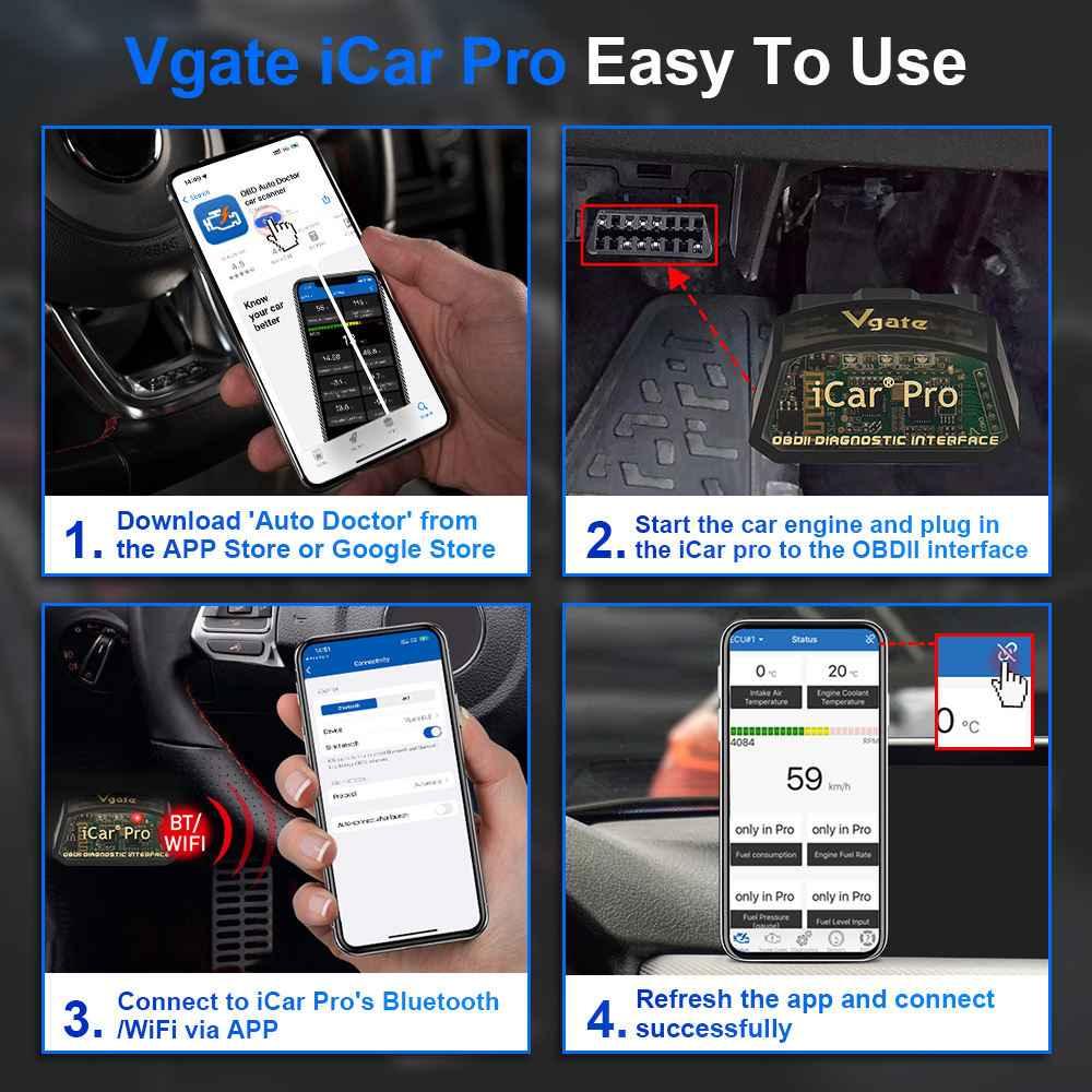 Vgate iCar Pro BT 4.0 OBD2 Bilscanner – ELM327 V2.3, Stöd för iOS & Android - Vgate
